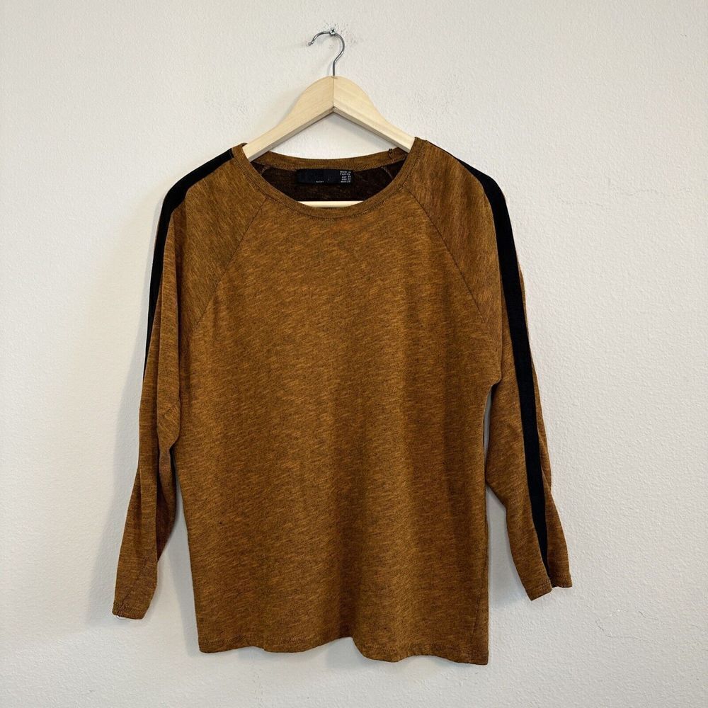 Zara TRF Burnt Orange Sleeve Stripe Pullover Sweater Size Medium Women’s